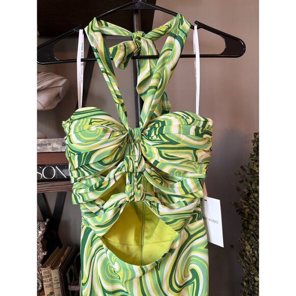 Ronny Kobo Lopte Cut Out Maxi Dress Green Swirl Womens Size Small - Picture 4 of 8